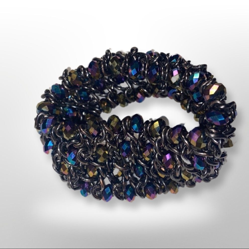 Premier Designs 7" Stretch Bracelet "VIVACIOUS" Faceted Hematite Rainbow Beads